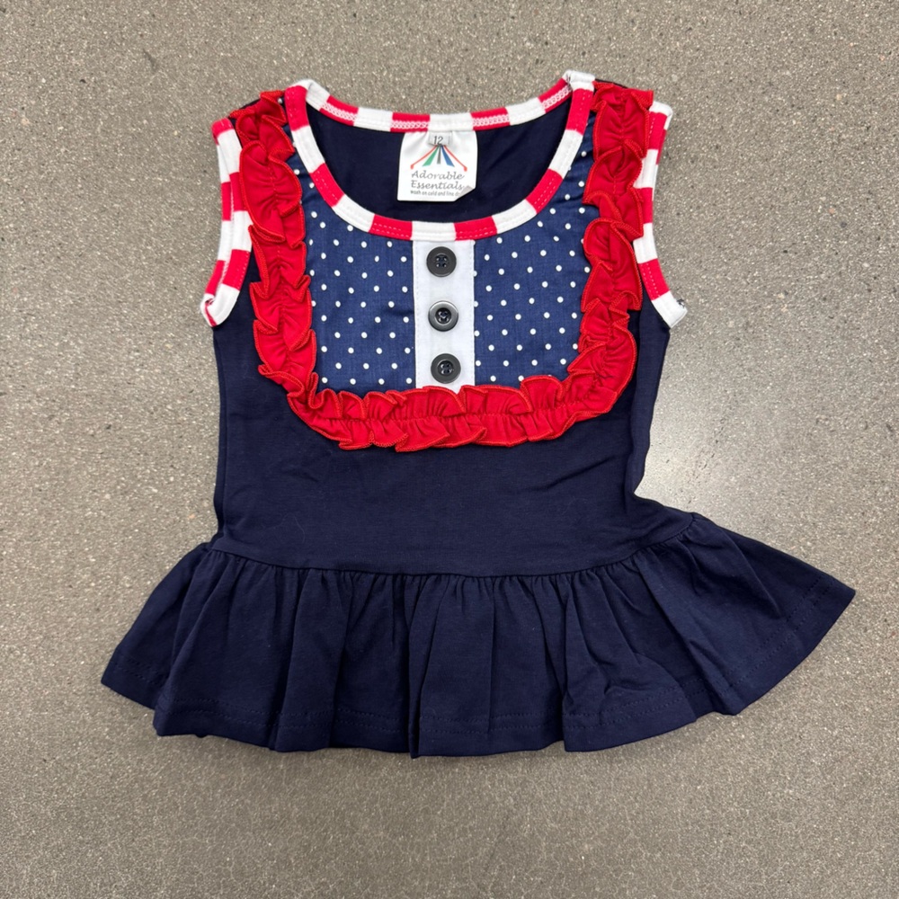 Fourth of July Navy and Red Ruffle Baby Top Adorable Essentials Size 12 (months)